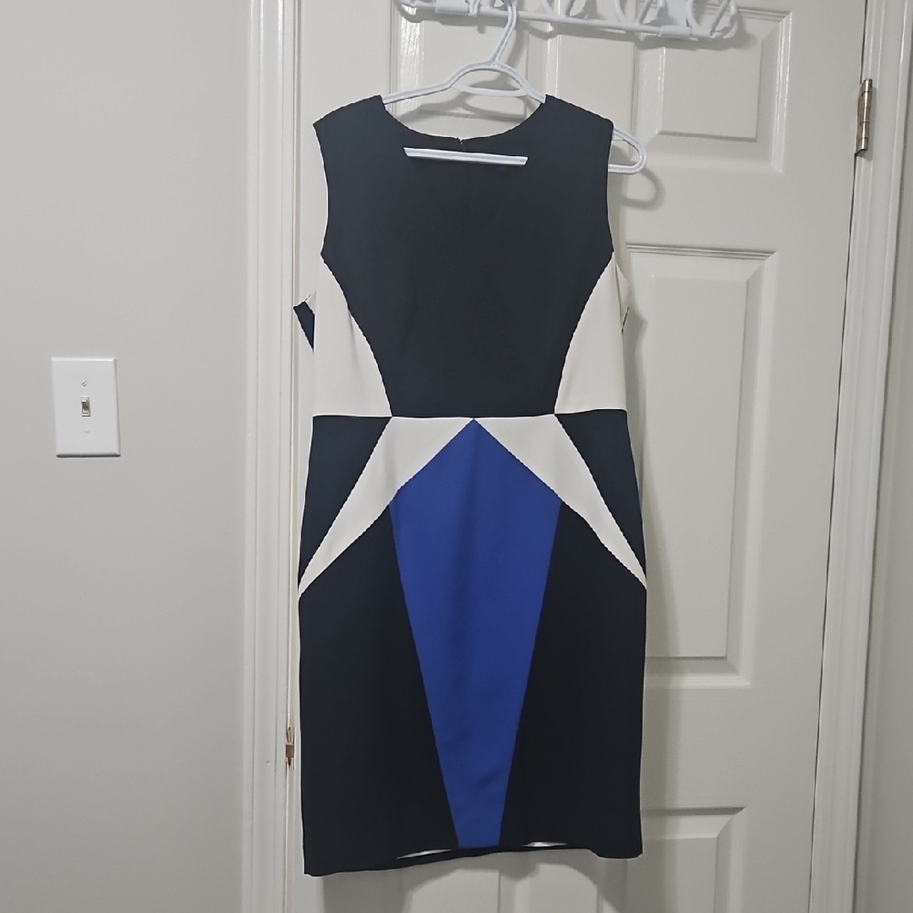 Jessica Black and Blue Geometric Colourblock Midi Dress